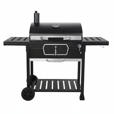 30 In. Charcoal Grill with Cover, BBQ Smoker Picnic Camping Patio Backyard Cooking in Black