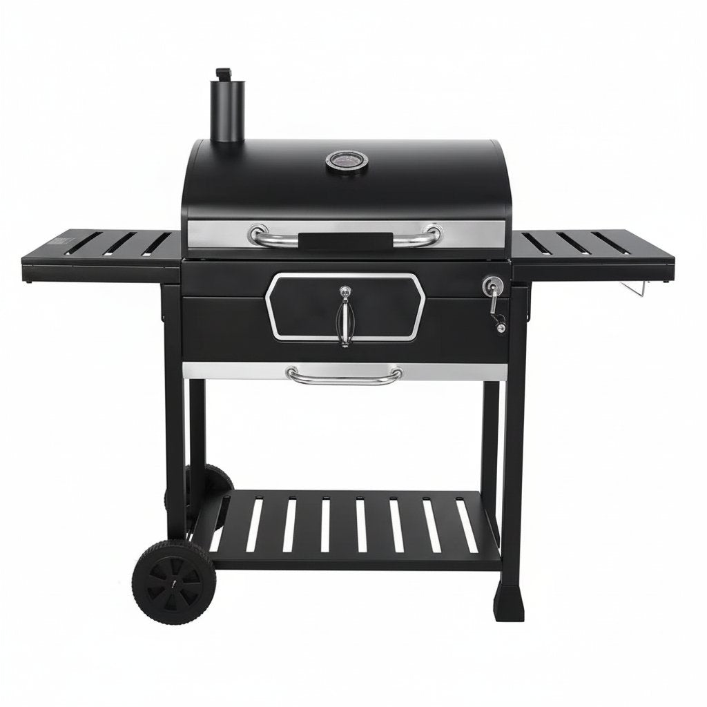 30 In. Charcoal Grill with Cover, BBQ Smoker Picnic Camping Patio Backyard Cooking in Black