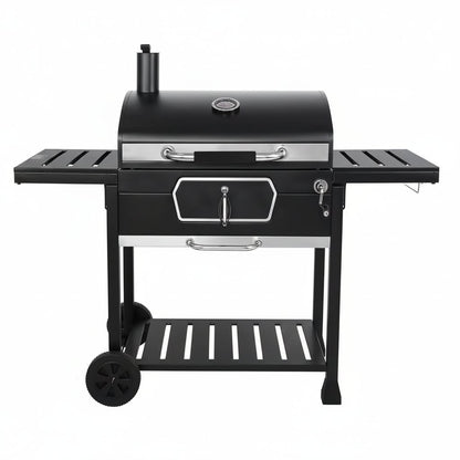 30 In. Charcoal Grill with Cover, BBQ Smoker Picnic Camping Patio Backyard Cooking in Black