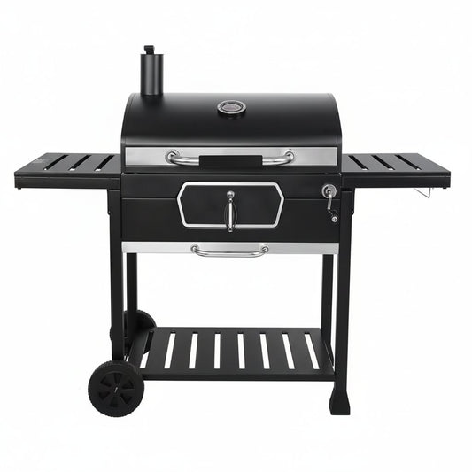 30 In. Charcoal Grill with Cover, BBQ Smoker Picnic Camping Patio Backyard Cooking in Black