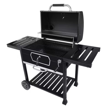 30 In. Charcoal Grill with Cover, BBQ Smoker Picnic Camping Patio Backyard Cooking in Black