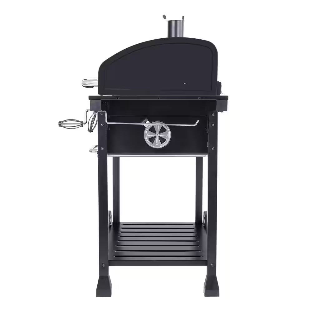 30 In. Charcoal Grill with Cover, BBQ Smoker Picnic Camping Patio Backyard Cooking in Black