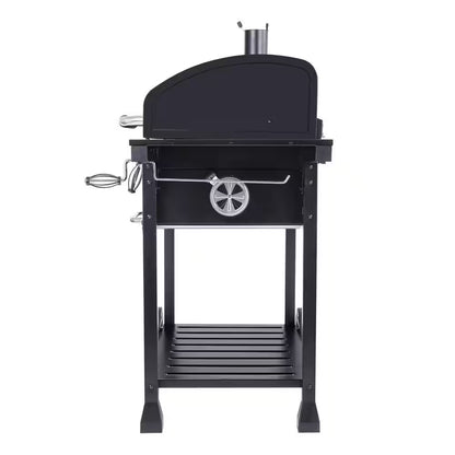 30 In. Charcoal Grill with Cover, BBQ Smoker Picnic Camping Patio Backyard Cooking in Black