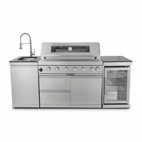 43 In. 6-Burner 85000 BTU Propane Gas Grill Island Outdoor Kitchen with Refrigerator, Sink in Silver Stainless Steel
