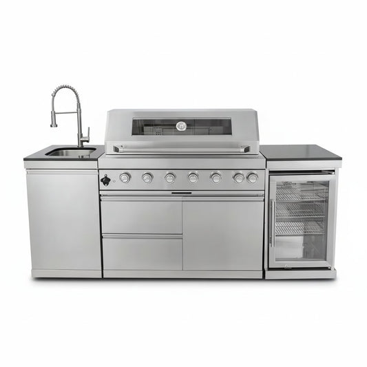 43 In. 6-Burner 85000 BTU Propane Gas Grill Island Outdoor Kitchen with Refrigerator, Sink in Silver Stainless Steel
