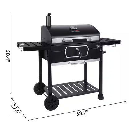 30 In. Charcoal Grill with Cover, BBQ Smoker Picnic Camping Patio Backyard Cooking in Black