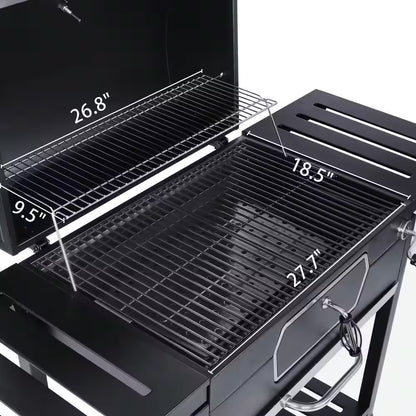 30 In. Charcoal Grill with Cover, BBQ Smoker Picnic Camping Patio Backyard Cooking in Black
