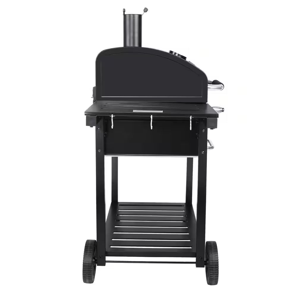 30 In. Charcoal Grill with Cover, BBQ Smoker Picnic Camping Patio Backyard Cooking in Black