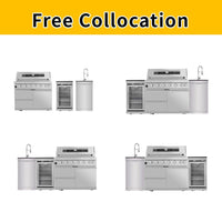 43 In. 6-Burner 85000 BTU Propane Gas Grill Island Outdoor Kitchen with Refrigerator, Sink in Silver Stainless Steel