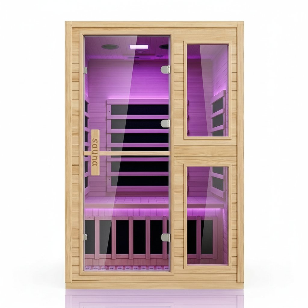 2 Person Far Infrared Sauna with Smart APP Control, Canadian Hemlock Wood Indoor Sauna Room, 2000W Low EMF Fast Heating Home Dry Sauna, 7 Color Chromotherapy, Bluetooth Speakers for Relaxation