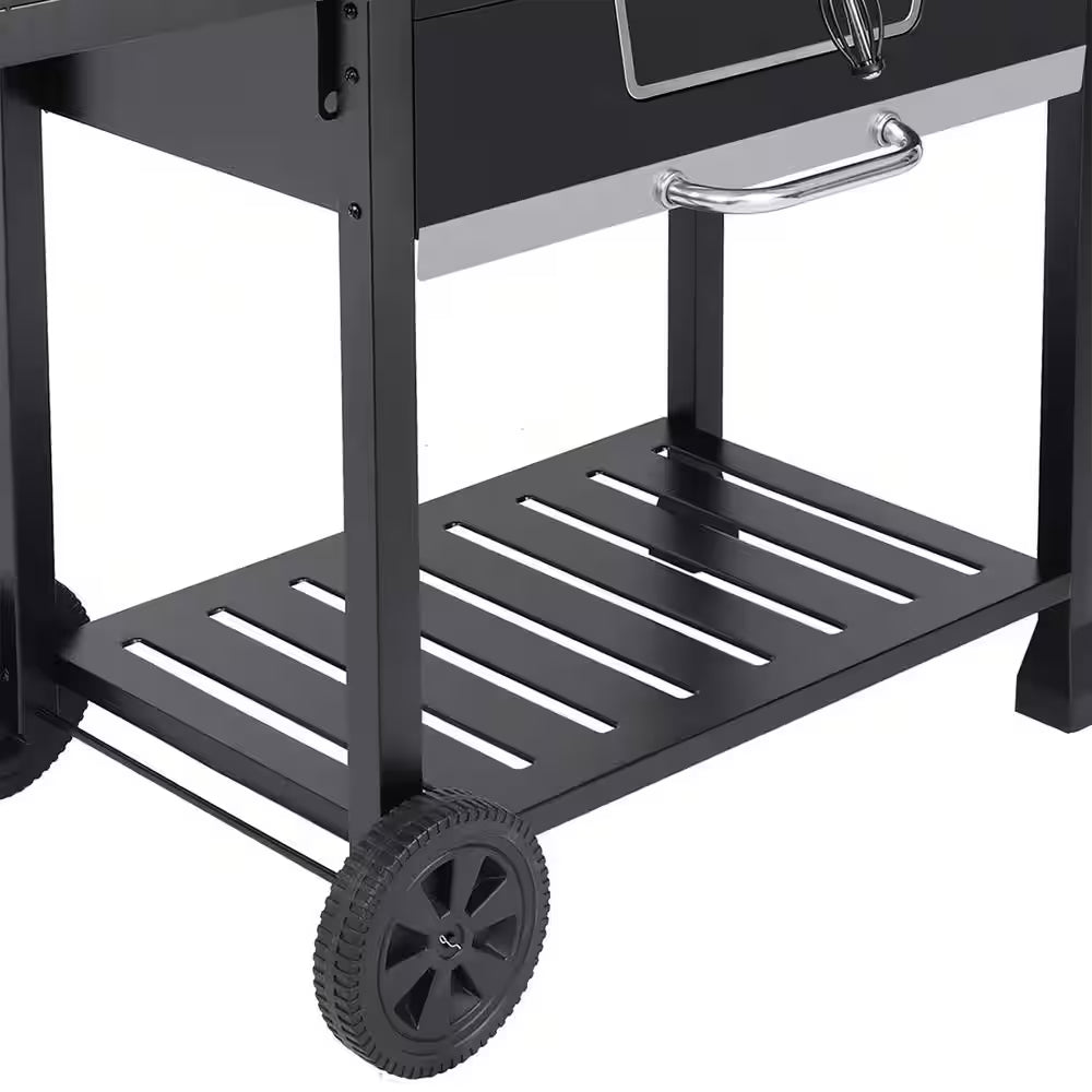 30 In. Charcoal Grill with Cover, BBQ Smoker Picnic Camping Patio Backyard Cooking in Black