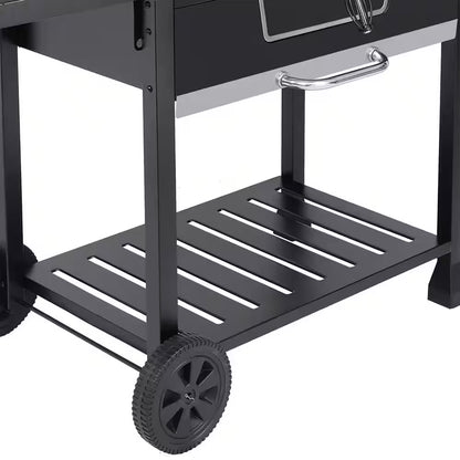 30 In. Charcoal Grill with Cover, BBQ Smoker Picnic Camping Patio Backyard Cooking in Black