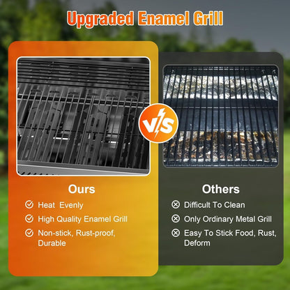 Propane Gas Grill, 3-Burner 24,000 BTU Stainless Steel BBQ Grill with Foldable Shelf for Outdoor Barbecue and Cooking