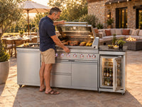 43 In. 6-Burner 85000 BTU Propane Gas Grill Island Outdoor Kitchen with Refrigerator, Sink in Silver Stainless Steel — Lifestyle
